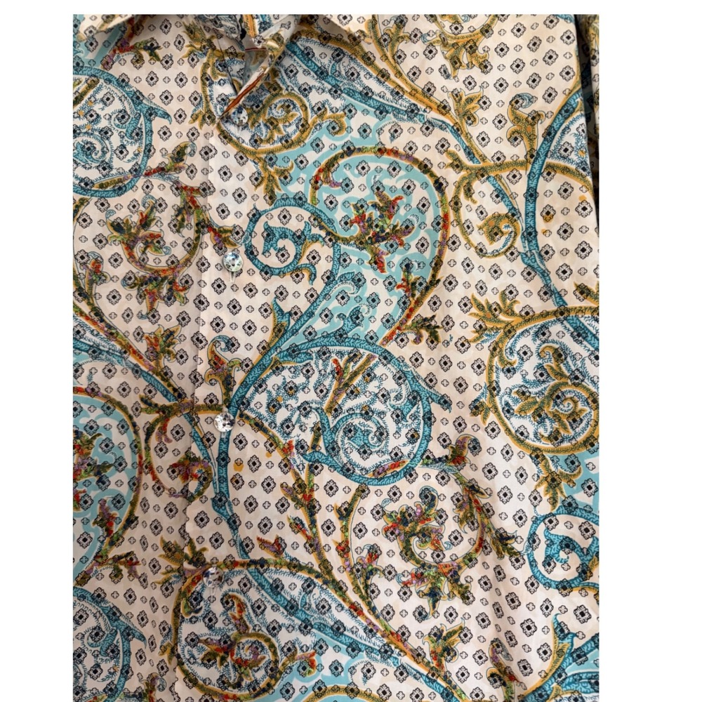 Robert Graham Mens L Large Premium Embroidered Paisley Cotton Shirt Silk Trim - Picture 3 of 10